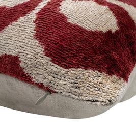 Handmade Velvet Throw Pillow With Red And Beige Geometric Design - High-Quality 20x20 Inch Decorative Accent With Premium Down Feather Insert