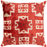 Handmade Velvet Throw Pillow With Red And Cream Geometric Star Design - High-Quality 20x20 Inch Decorative Accent With Premium Down Feather Insert
