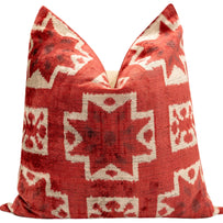 Handmade Velvet Throw Pillow With Red And Cream Geometric Star Design - High-Quality 20x20 Inch Decorative Accent With Premium Down Feather Insert