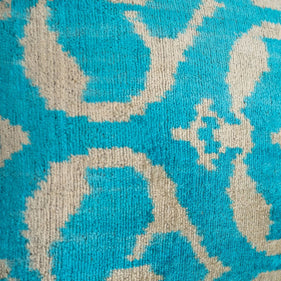 Handmade Velvet Throw Pillow With Turquoise And Beige Ikat Design - High-Quality 20x20 Inch Decorative Accent With Premium Down Feather Insert For Sofas, Couches, And Interior Design
