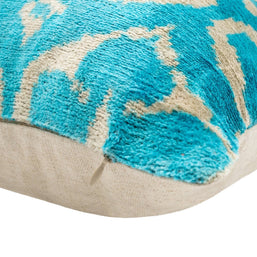 Handmade Velvet Throw Pillow With Turquoise And Beige Ikat Design - High-Quality 20x20 Inch Decorative Accent With Premium Down Feather Insert For Sofas, Couches, And Interior Design