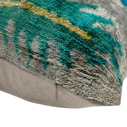 Handmade Velvet Throw Pillow With Turquoise And Yellow Ikat Design - High-Quality 20x20 Inch Decorative Accent With Premium Down Feather Insert