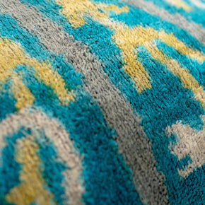 Handmade Velvet Throw Pillow With Turquoise And Yellow Ikat Design - High-Quality 20x20 Inch Decorative Accent With Premium Down Feather Insert