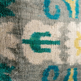Handmade Velvet Throw Pillow With Turquoise And Yellow Ikat Design - High-Quality 20x20 Inch Decorative Accent With Premium Down Feather Insert