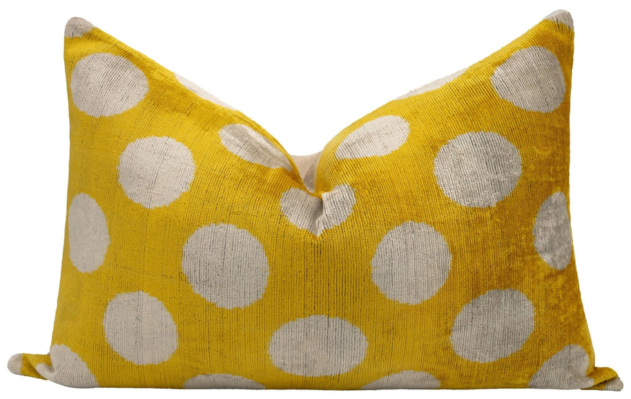 Handmade Yellow Polka Dot Throw Pillow - 16x24 Inch, Vegetable Dyed With Premium Down Feather Insert