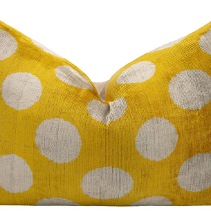 Handmade Yellow Polka Dot Throw Pillow - 16x24 Inch, Vegetable Dyed With Premium Down Feather Insert