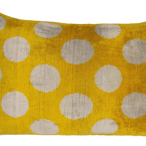 Handmade Yellow Polka Dot Throw Pillow - 16x24 Inch, Vegetable Dyed With Premium Down Feather Insert