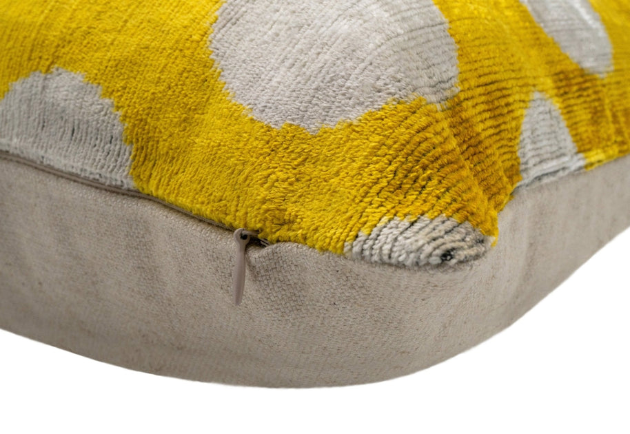 Handmade Yellow Polka Dot Throw Pillow - 16x24 Inch, Vegetable Dyed With Premium Down Feather Insert