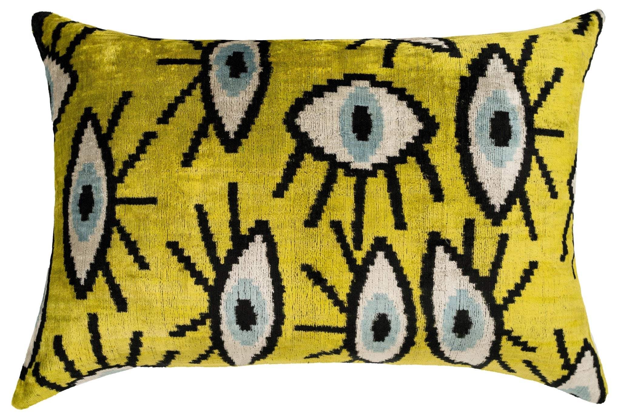 Handmade Yellowish Eye Design Throw Pillow - 16x24 Inch, Vegetable Dyed With Premium Down Feather Insert