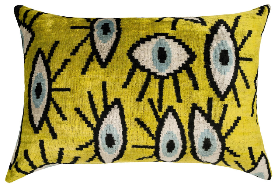 Handmade Yellowish Eye Design Throw Pillow - 16x24 Inch, Vegetable Dyed With Premium Down Feather Insert