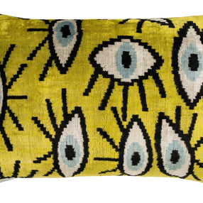 Handmade Yellowish Eye Design Throw Pillow - 16x24 Inch, Vegetable Dyed With Premium Down Feather Insert