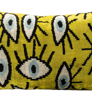 Handmade Yellowish Eye Design Throw Pillow - 16x24 Inch, Vegetable Dyed With Premium Down Feather Insert