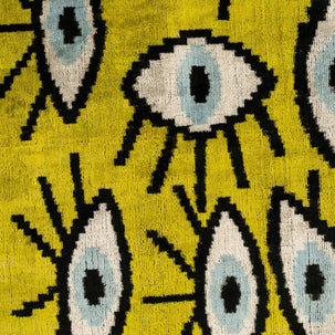 Handmade Yellowish Eye Design Throw Pillow - 16x24 Inch, Vegetable Dyed With Premium Down Feather Insert