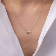 Zoe Lev 14K Gold Diamond Ribbed Evil Eye Necklace