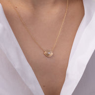 Zoe Lev 14K Gold Diamond Ribbed Evil Eye Necklace