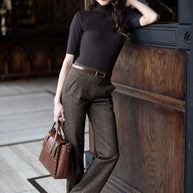 KiraGrace NINA STRAIGHT LEG PANT: HERRINGBONE CAMEL