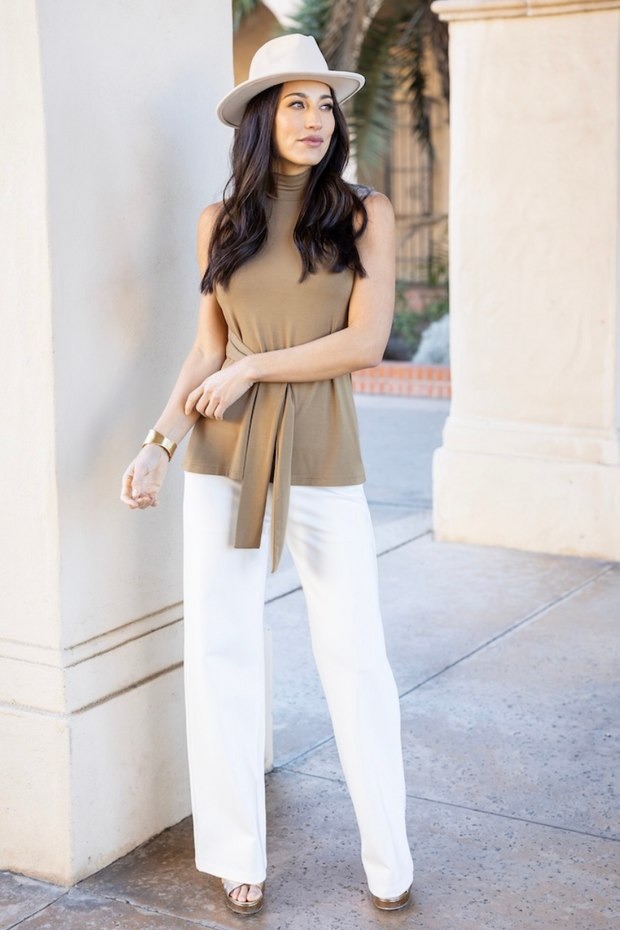 KiraGrace HIGH WAIST WIDE LEG PANT: IVORY PONTE