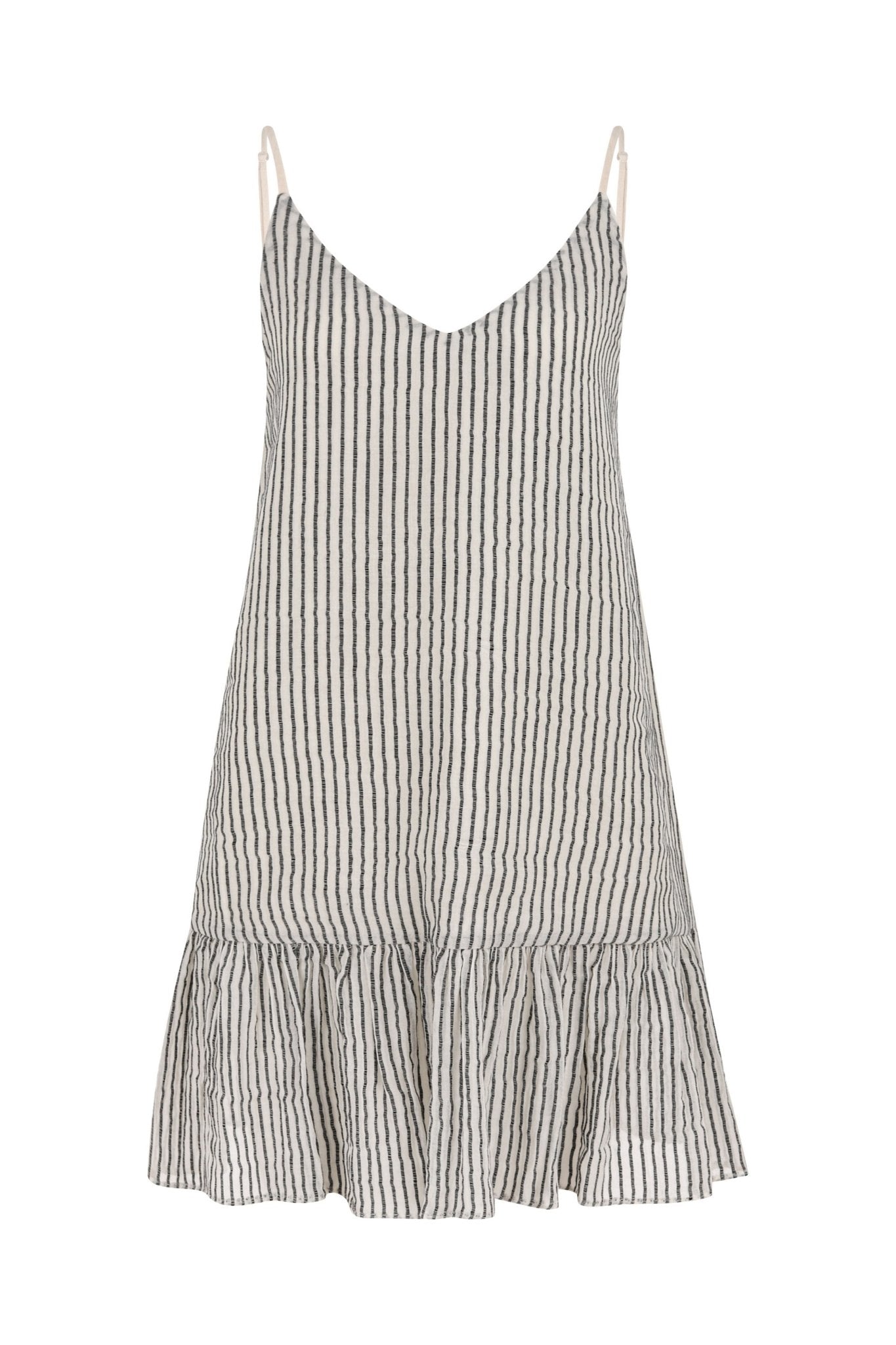 Liv Mini Ruffle Dress - Black Stripes