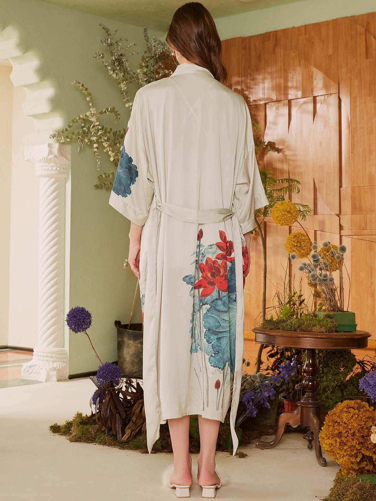 Ulivary Oriental Lotus Kimono Robe