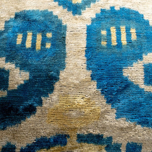 Luxurious 16x24 Handmade Ikat Silk Velvet Pillow With Premium Down Feather Insert By Canvello – Rich Blue And Gold Motifs