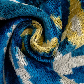 Luxurious 16x24 Handmade Ikat Silk Velvet Pillow With Premium Down Feather Insert By Canvello – Rich Blue And Gold Motifs