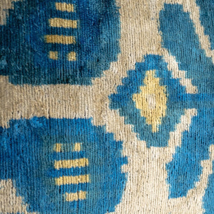 Luxurious 16x24 Handmade Ikat Silk Velvet Pillow With Premium Down Feather Insert By Canvello – Rich Blue And Gold Motifs