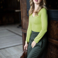 KiraGrace WIDE V-NECK TOP: CHARTREUSE