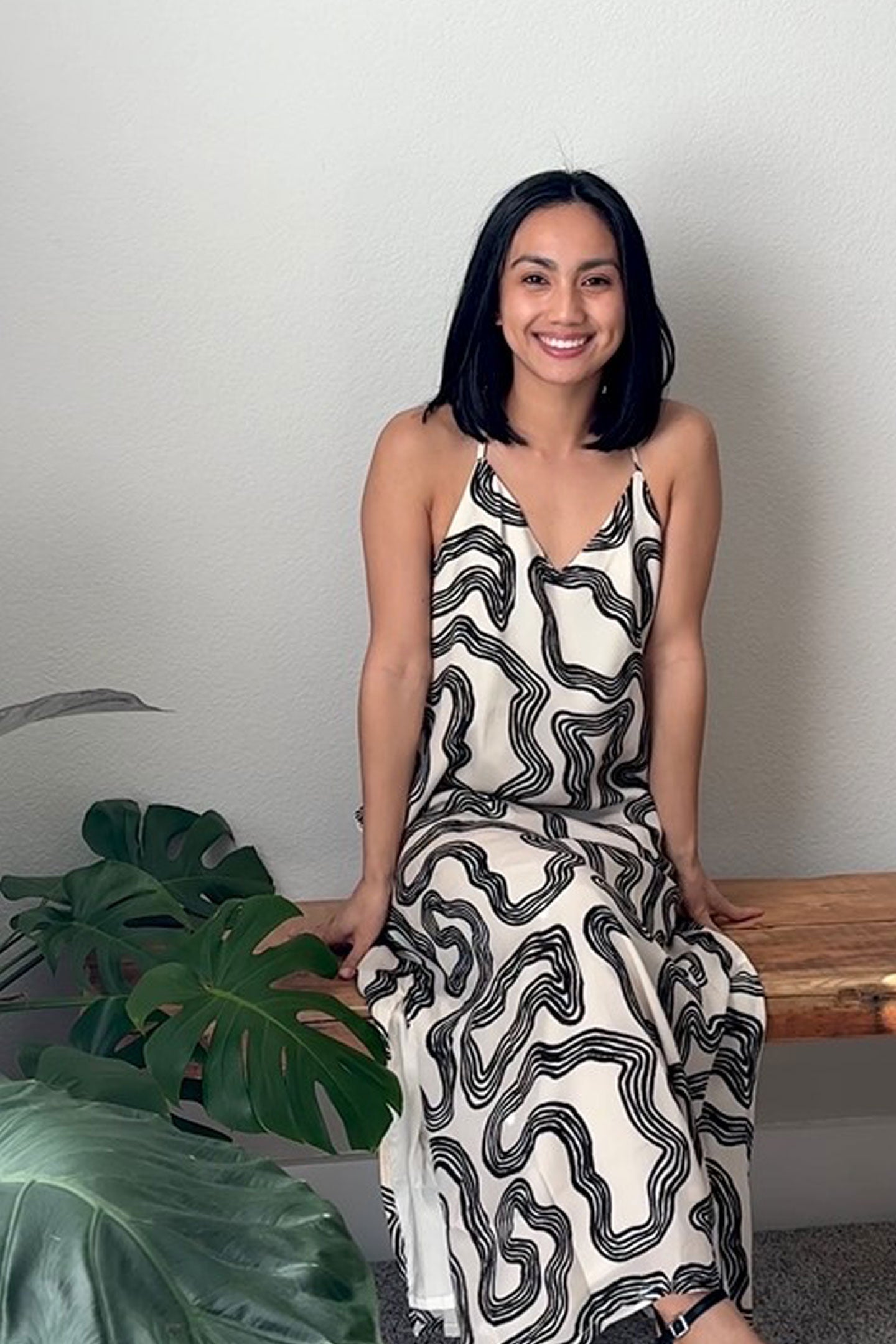 Reistor Midi Slip Dress in Black Stripes