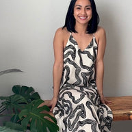 Reistor Midi Slip Dress in Black Stripes