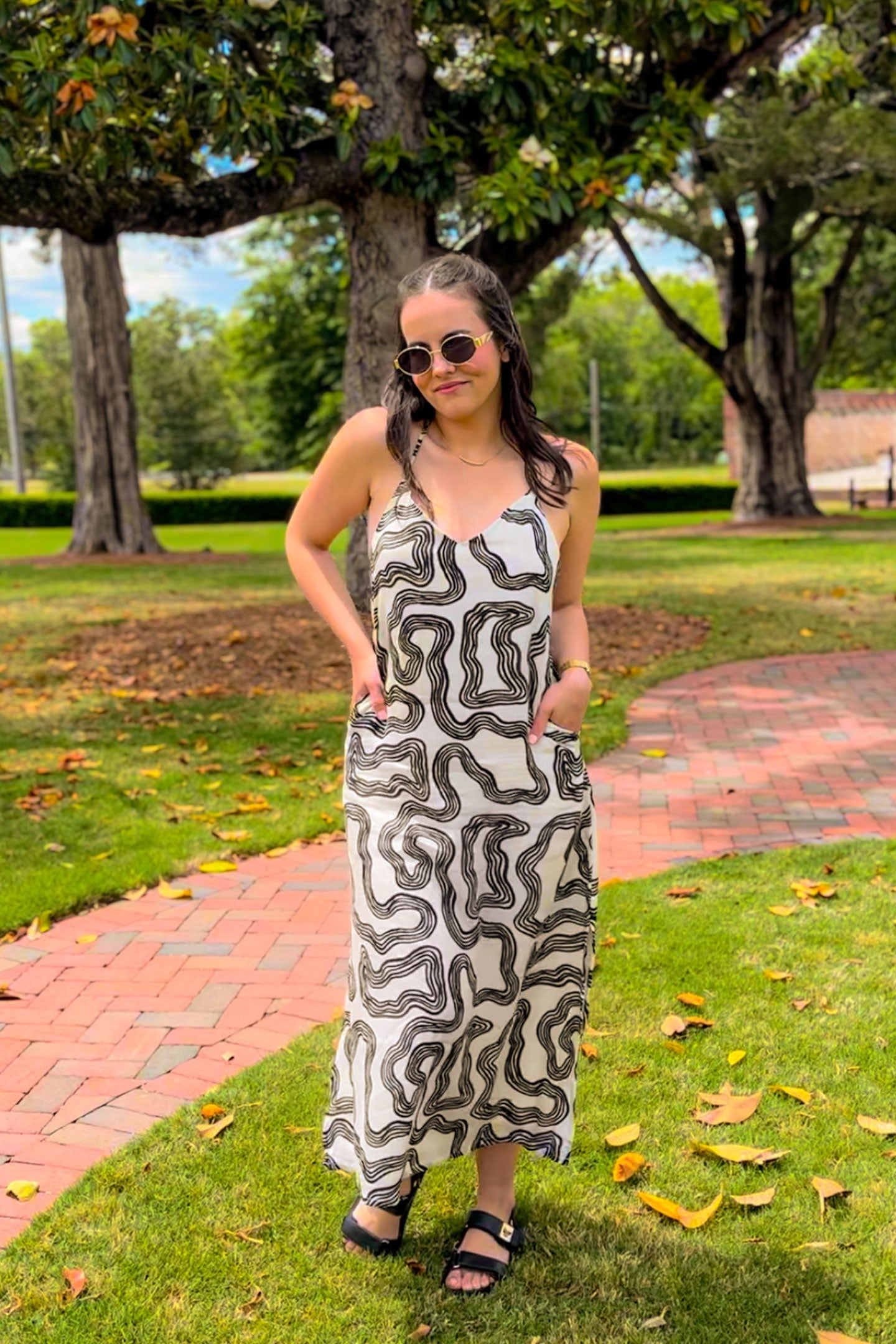 Reistor Midi Slip Dress in Black Stripes