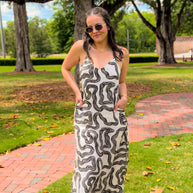 Reistor Midi Slip Dress in Black Stripes