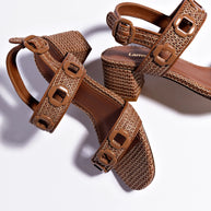 Larroude Milan Sandal In Caramel Wave Raffia