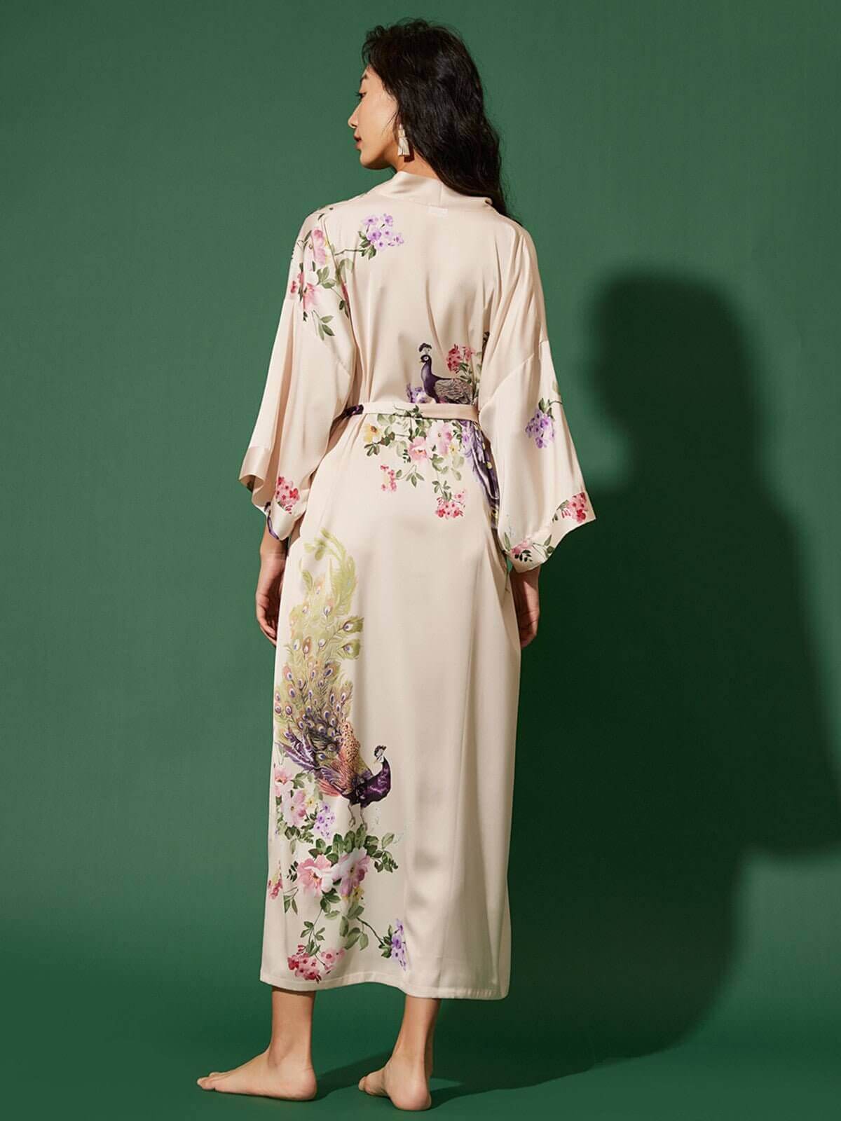 Ulivary Peacock Beige Kimono Robe