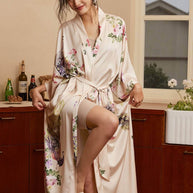 Peacock Beige Kimono Robe