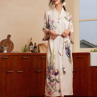 Ulivary Peacock Beige Kimono Robe