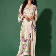 Peacock Beige Kimono Robe