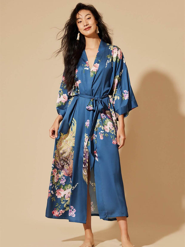 Ulivary Peacock Blue Kimono Robe