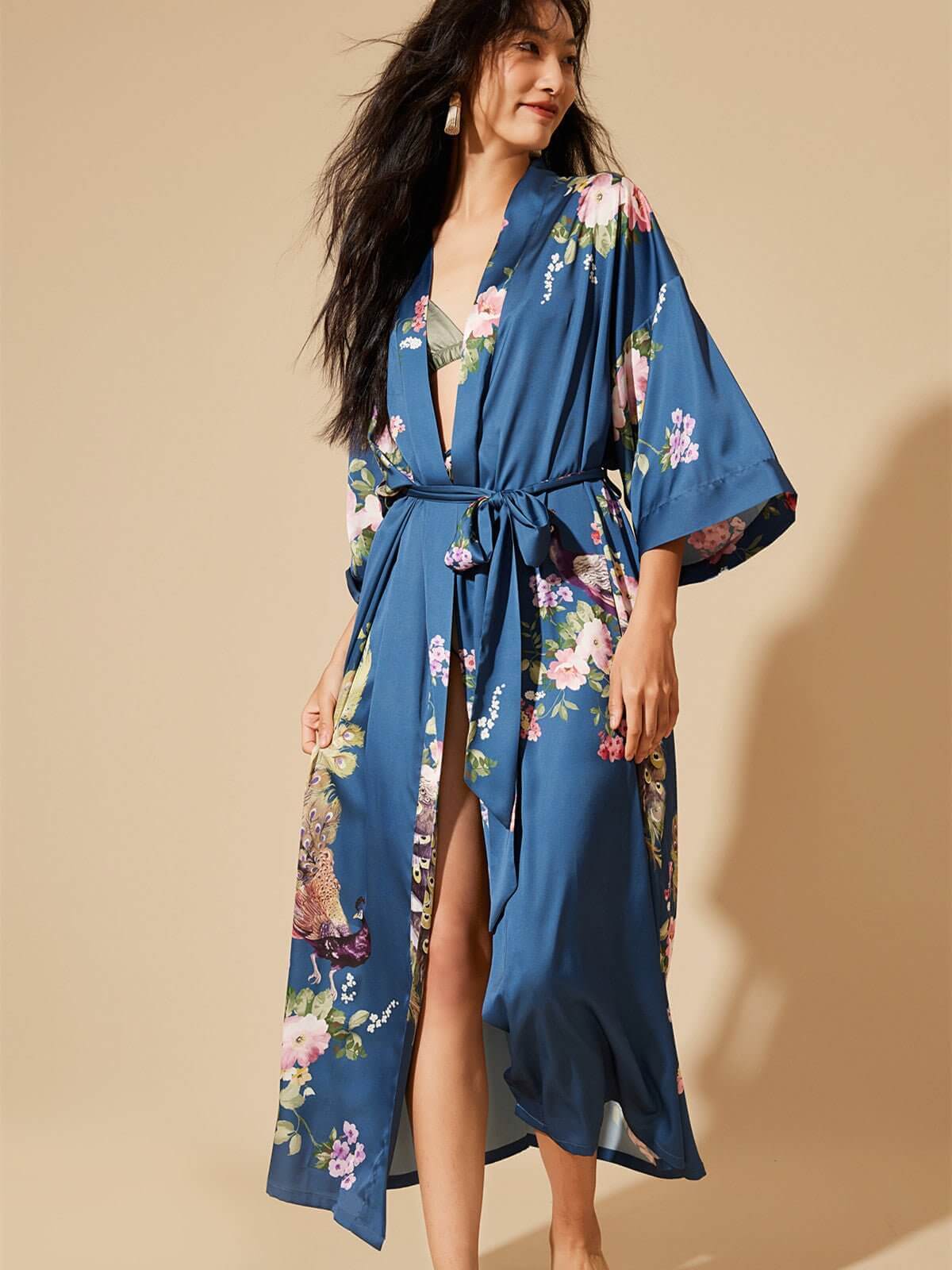 Ulivary Peacock Blue Kimono Robe