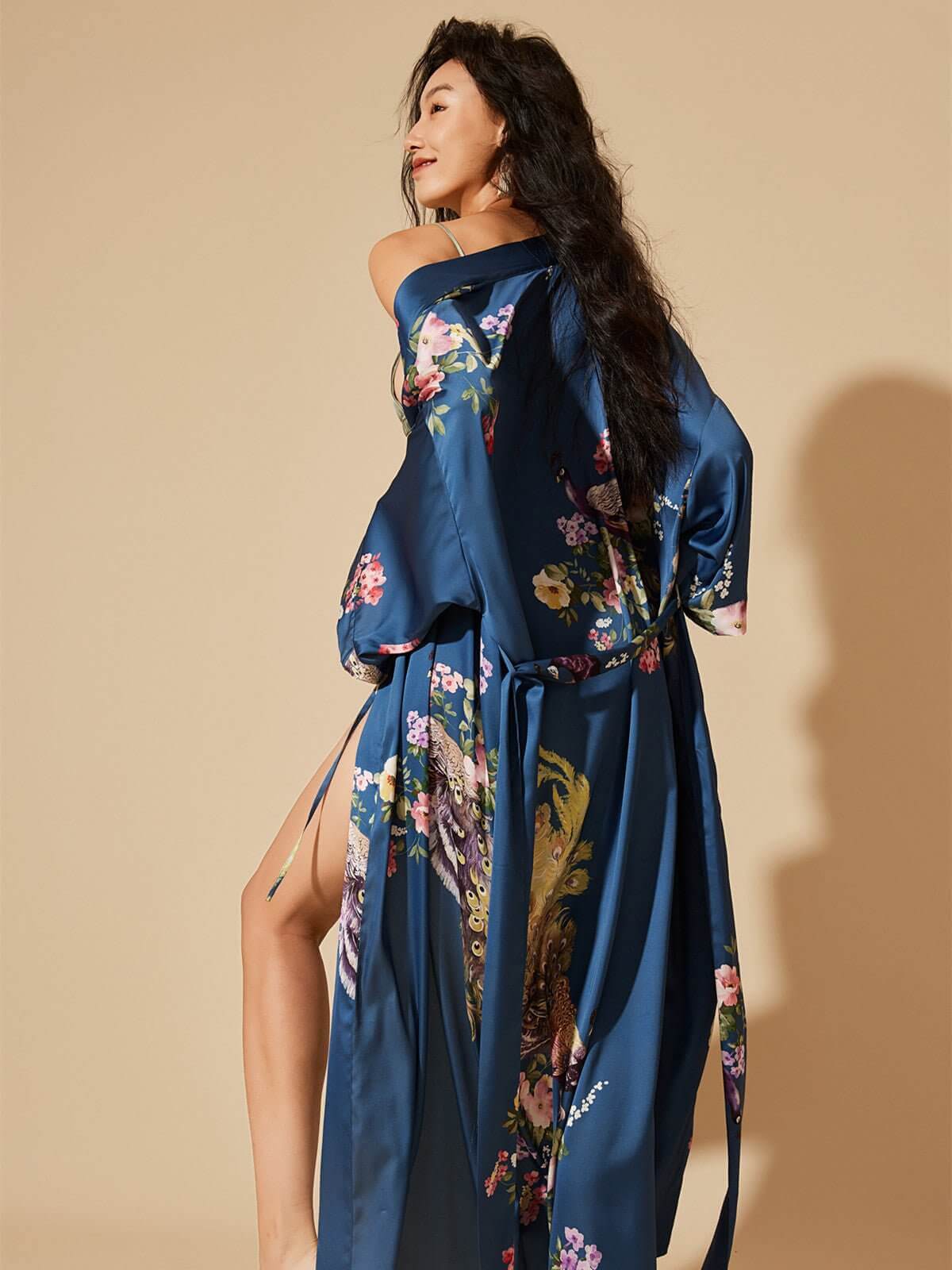 Ulivary Peacock Blue Kimono Robe
