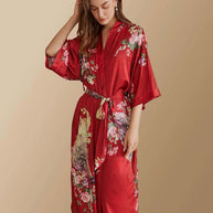 Ulivary Peacock Red Kimono Robe