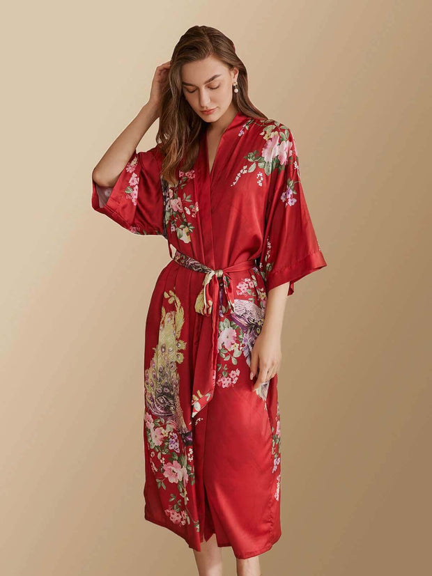 Ulivary Peacock Red Kimono Robe