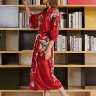 Ulivary Peacock Red Kimono Robe