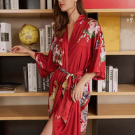 Ulivary Peacock Red Kimono Robe