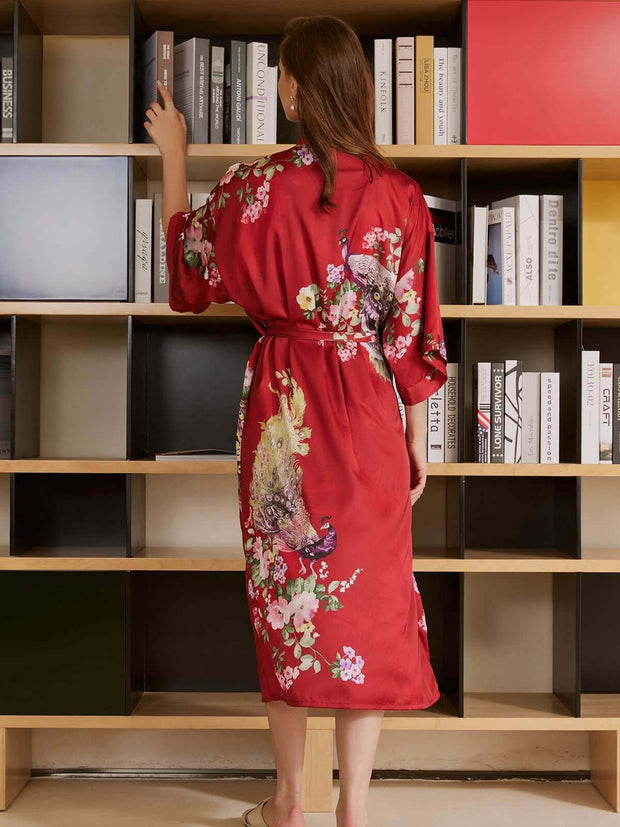 Ulivary Peacock Red Kimono Robe