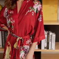 Ulivary Peacock Red Kimono Robe
