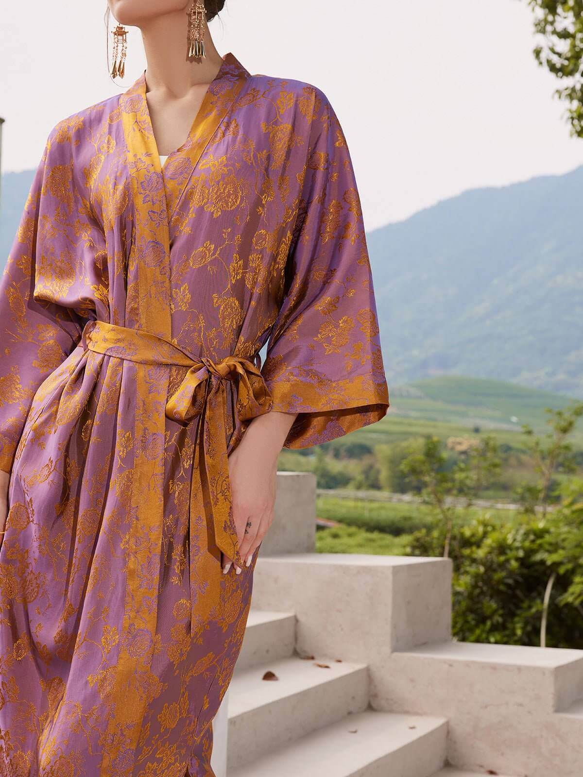 Ulivary Oriental Jacquard Kimono Robe
