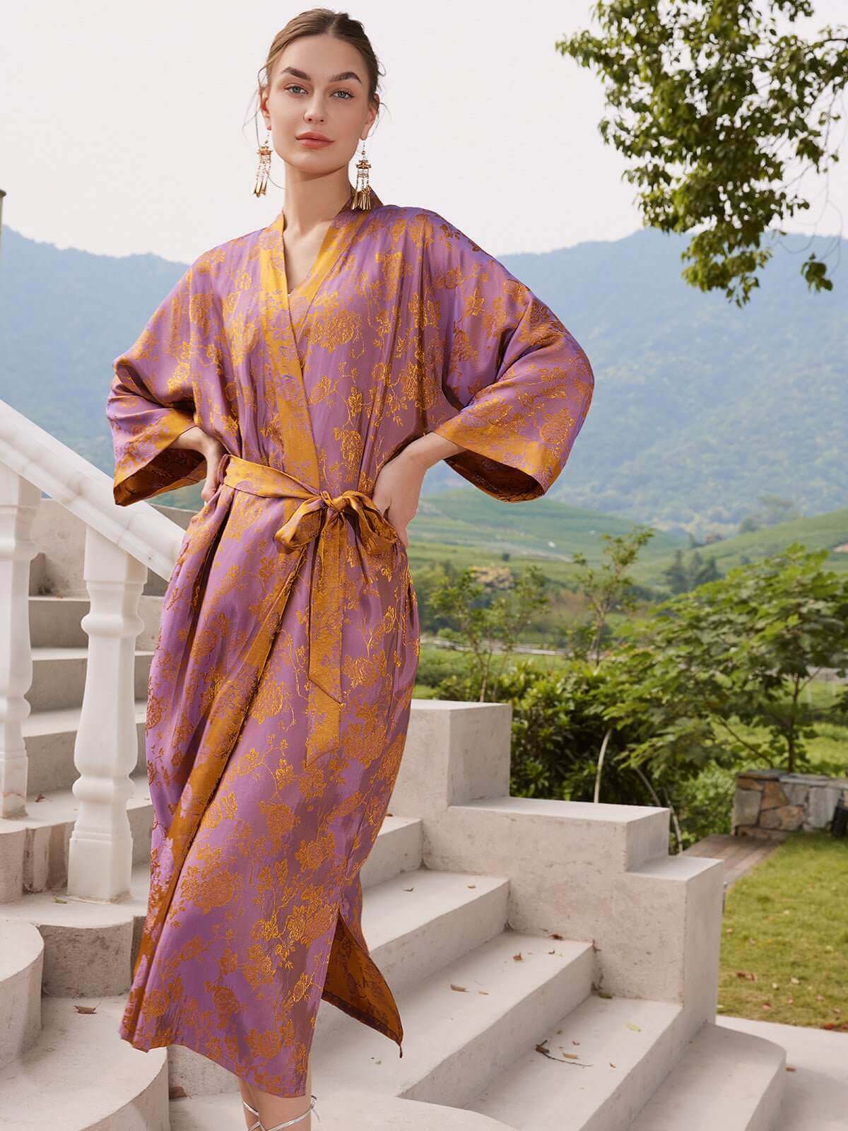 Ulivary Oriental Jacquard Kimono Robe