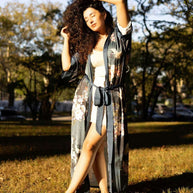 Garden Crane Blue Kimono Robe