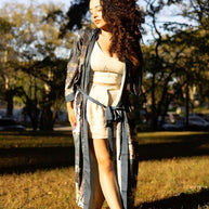 Garden Crane Blue Kimono Robe