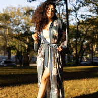 Garden Crane Blue Kimono Robe